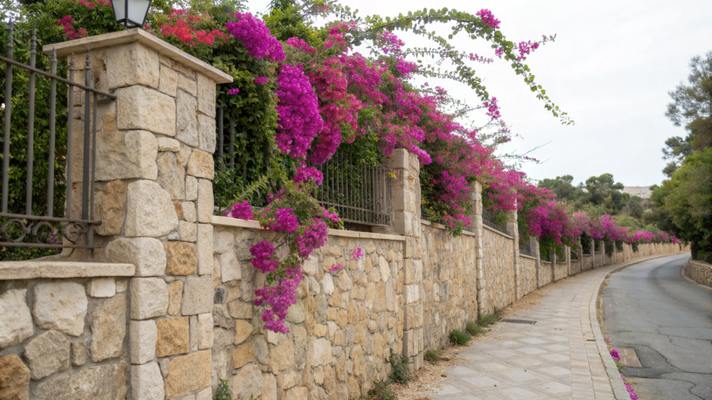 Stone Fence Accent with Bougainvillea