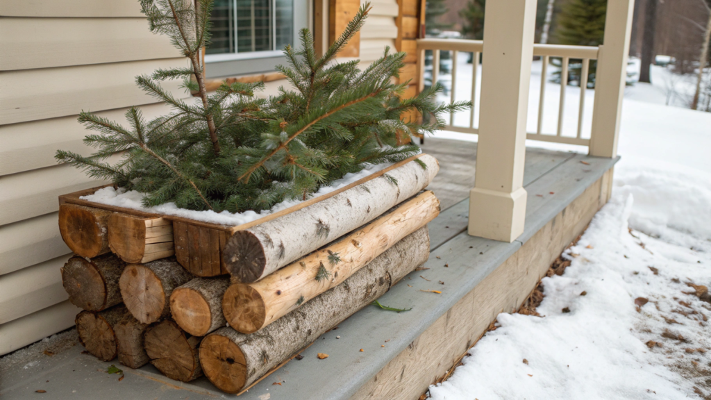 Rustic Birch Log and Pine Planter