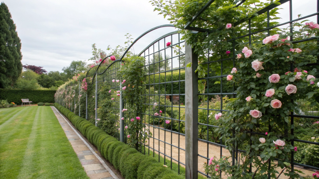 Steel Frame Trellis Fence with Climbing Roses