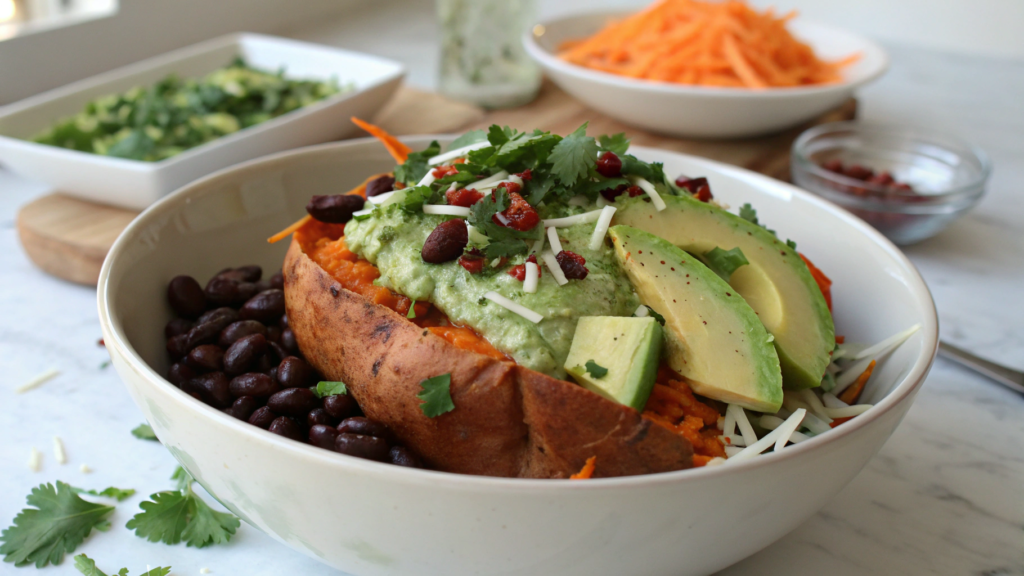 Loaded Sweet Potato Bowl with Avocado Dressing