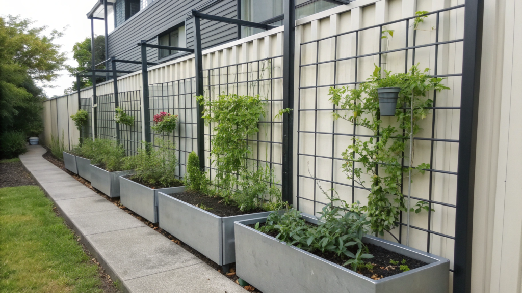 Modern Metal Grid Trellis with Planter Boxes