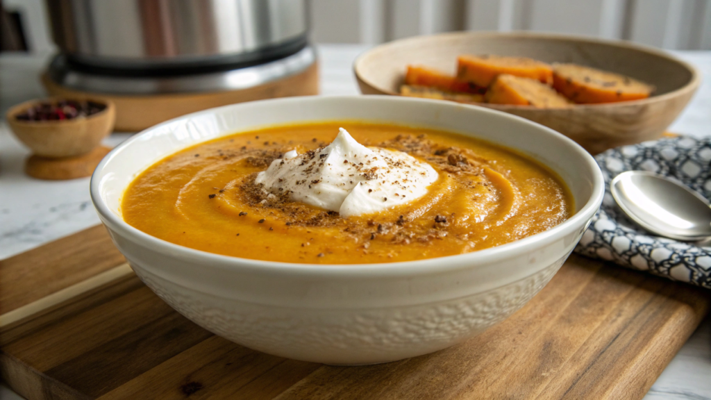 Velvety Sweet Potato Soup with Coconut Cream