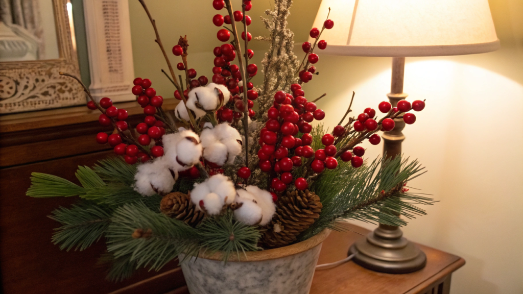 Crimson Berry and Cotton Stem Arrangement