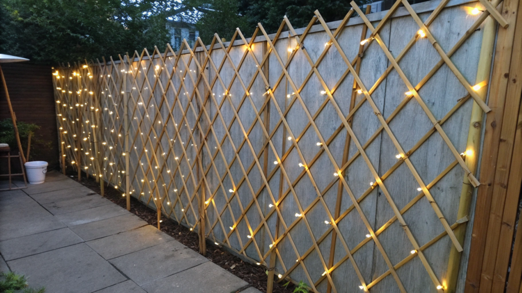 Expandable Bamboo Trellis with String Lights