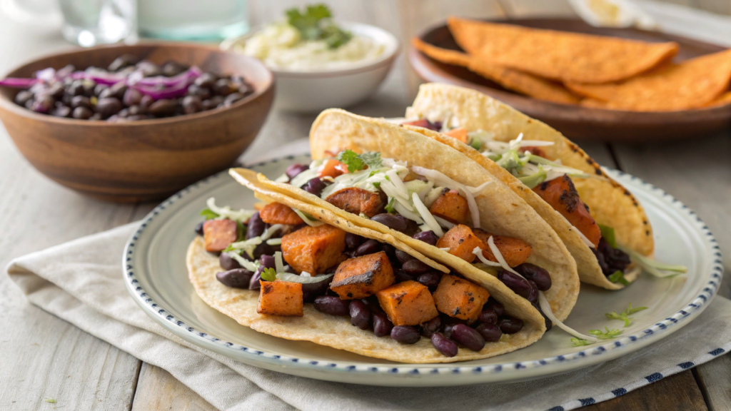 Sweet Potato and Black Bean Tacos with Slaw