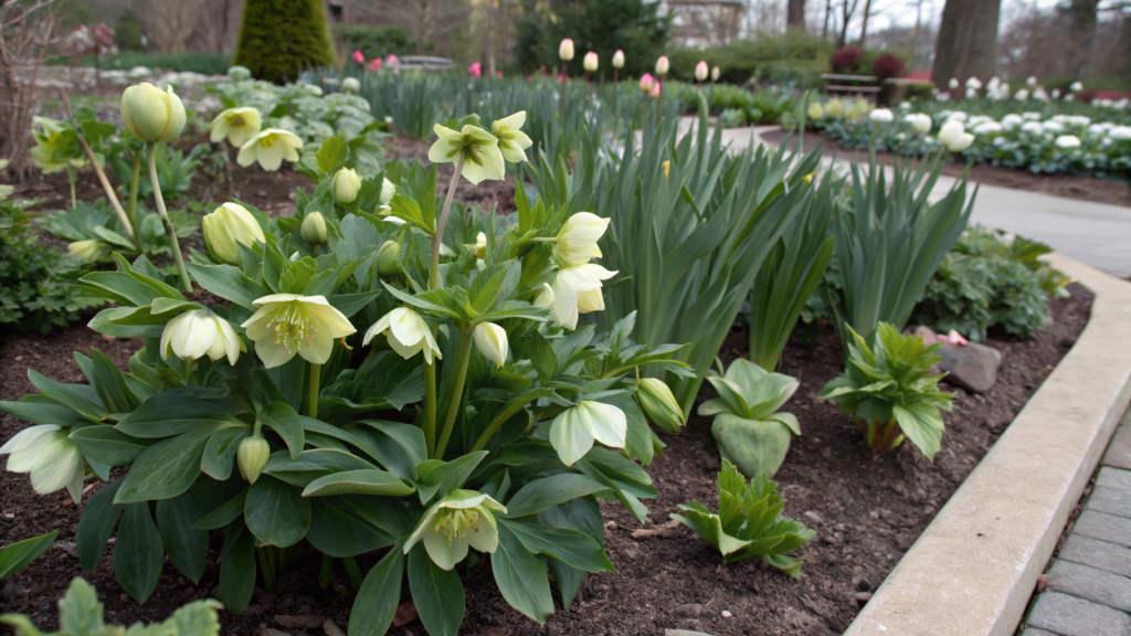 Mixing Hellebores with Early Tulips