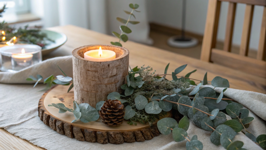 Rustic Candleholder with Fresh Eucalyptus