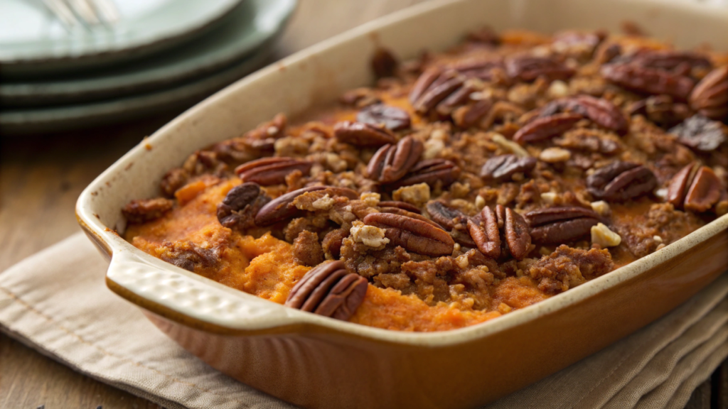 Sweet Potato Casserole with Pecan Topping