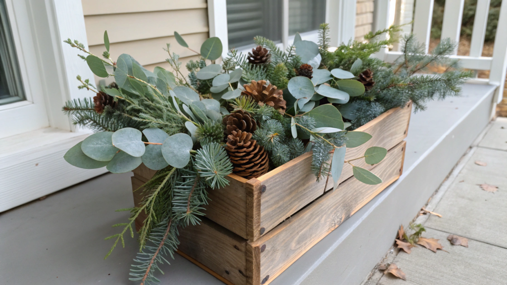 Eucalyptus and Pinecone Porch Crate