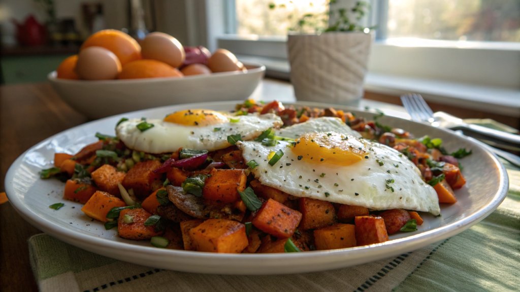 Sweet Potato Breakfast Hash with Fried Eggs