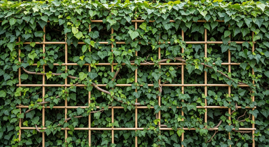 Bamboo Trellis Wall with Ivy Growth