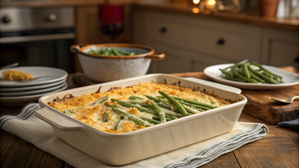 Keto Green Bean Casserole with Cheddar Crust