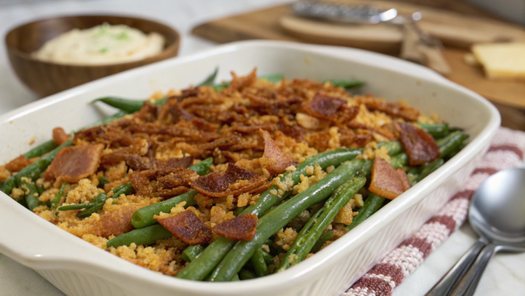 Bacon-Topped Green Bean Casserole with Crispy Crunch