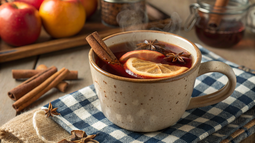 Mulled Apple Cider with Cinnamon Sticks