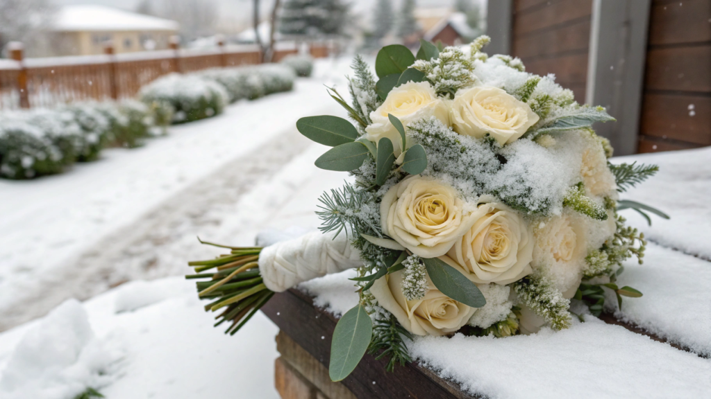 Snow-Dusted Floral Wedding Bouquet