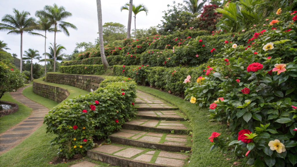 Layered Hibiscus Beds for a Multi-Level Tropical Feel