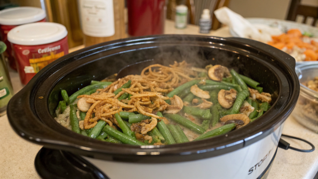 Slow Cooker Green Bean Casserole for Holiday Prep