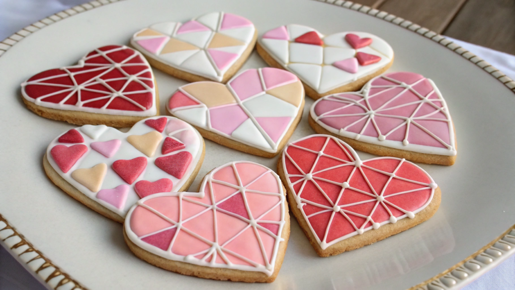 Royal Icing Heart Mosaic Cookies