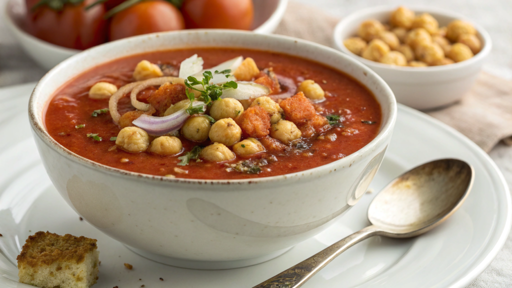 Smoky tomato soup with crispy chickpeas
