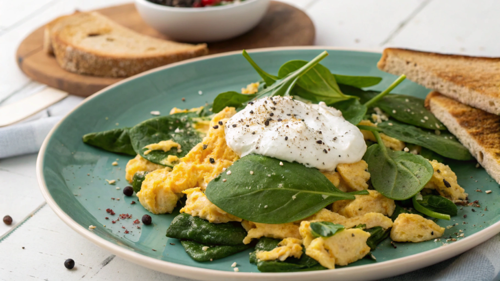 Spinach Egg Scramble With a Splash of Cream