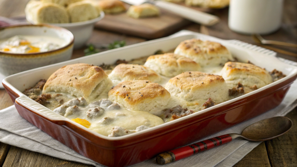 Biscuit and gravy breakfast bake