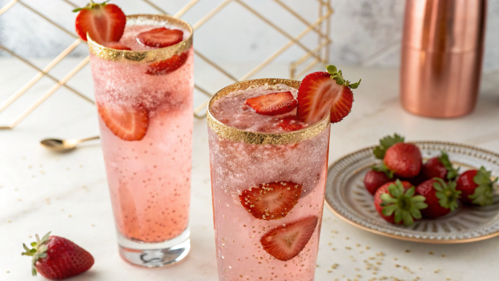 Sparkling strawberry mocktails with edible glitter