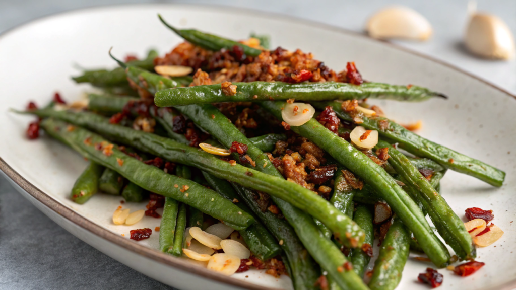 Green Bean Char With Garlic and Chili Crisp