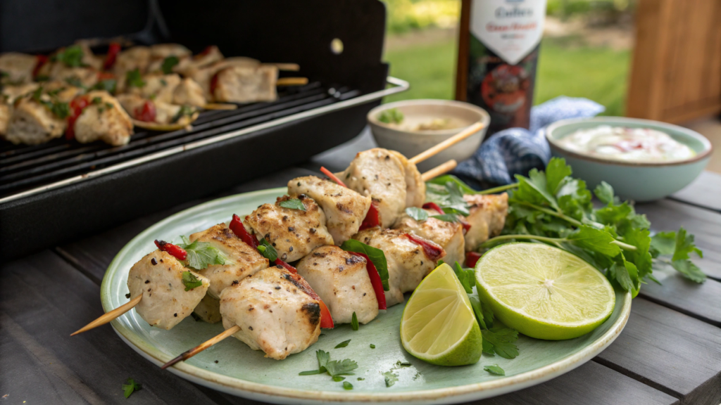 Brazilian garlic chicken skewers for backyard nights