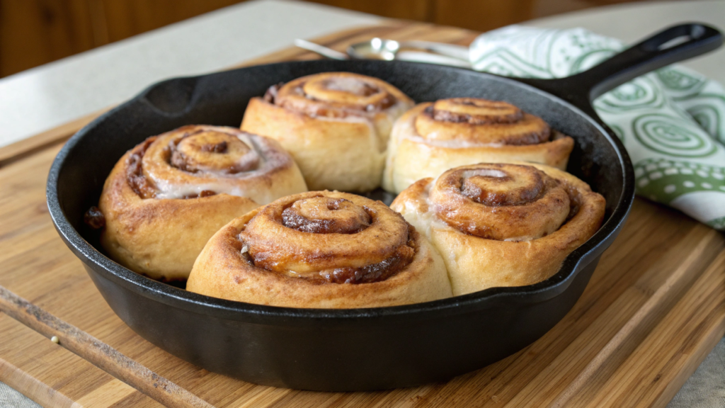 Mini cinnamon rolls in a skillet
