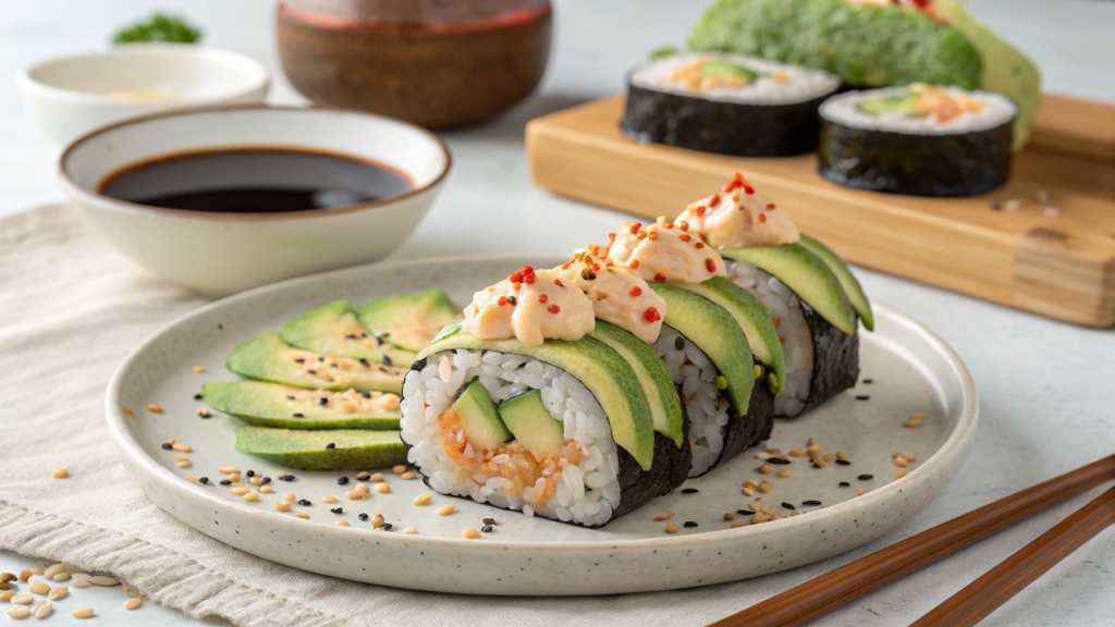 Sushi Avocado Cucumber Roll Combo With Spicy Mayo