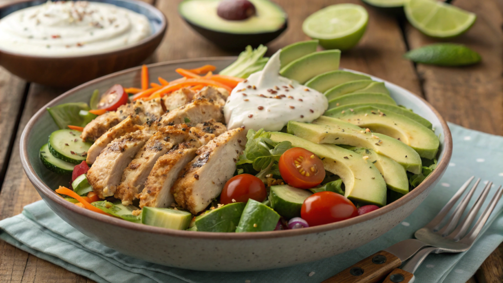 Healthy avocado chicken salad with a crunchy twist