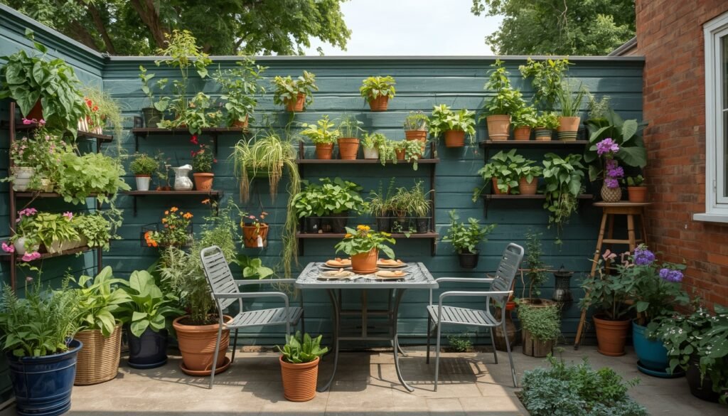 Small space patio with vertical garden walls