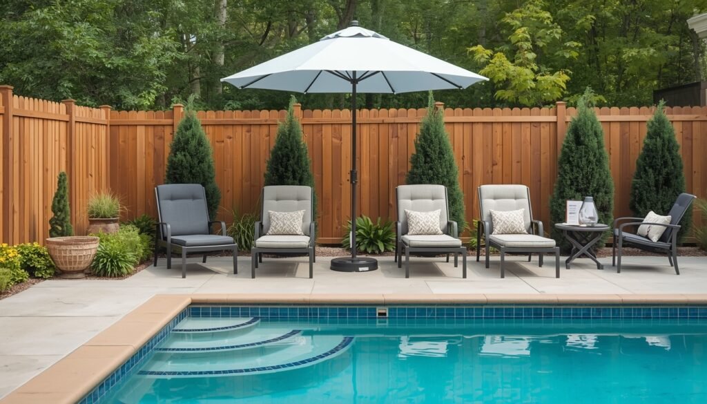 Compact patio poolside seating layout