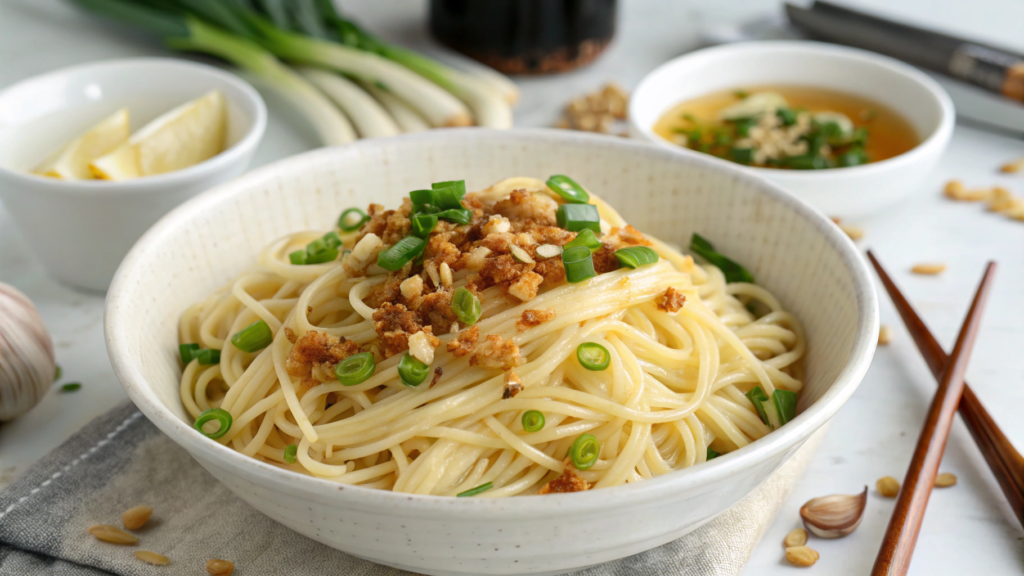 Scallion oil noodles with crispy garlic and soy butter