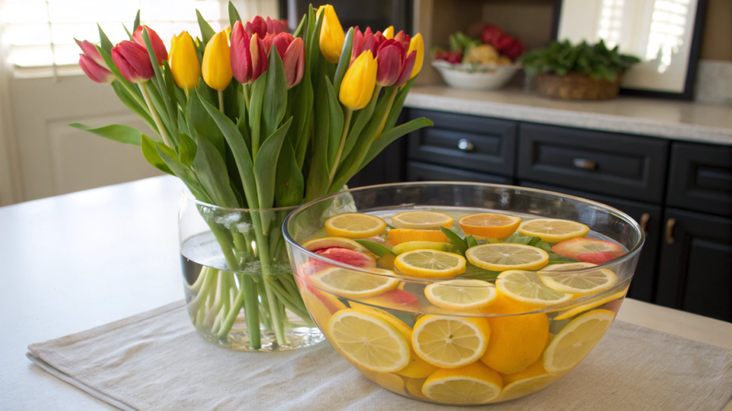 Tulip and Citrus Bowl Centerpiece