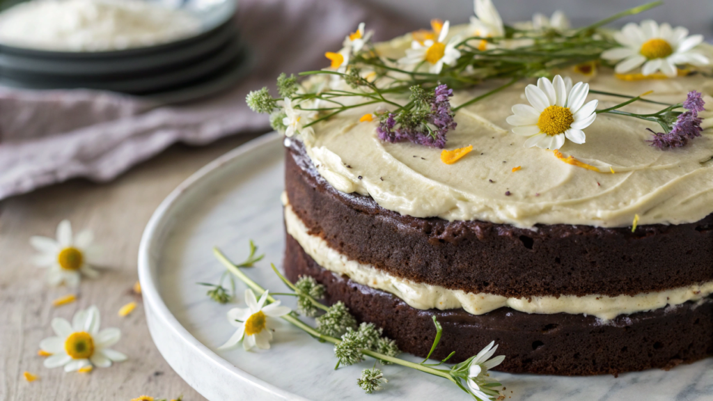 Chocolate Wildflower Cake With Salted Olive Oil Frosting