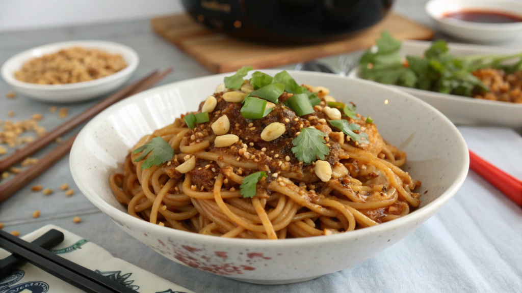 Dan dan style sesame noodles with a peanut miso shortcut