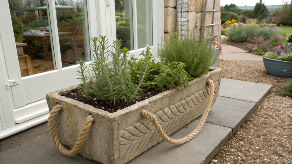 Rope Handle Hypertufa Trough Planter