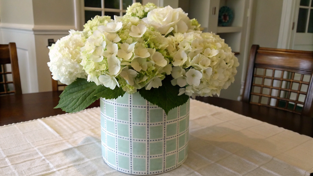 Hydrangea cloud centerpiece using tape grid method