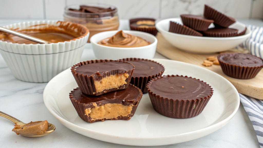 Keto homemade Reese’s cups with a coconut oil chocolate shell