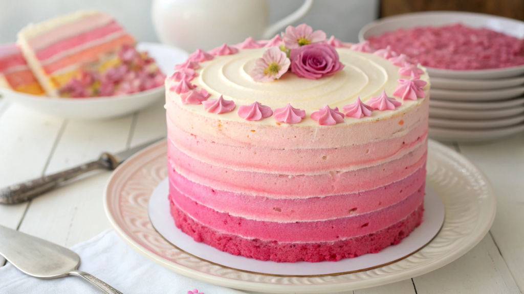 Pink Wildflower Ombre Birthday Cake
