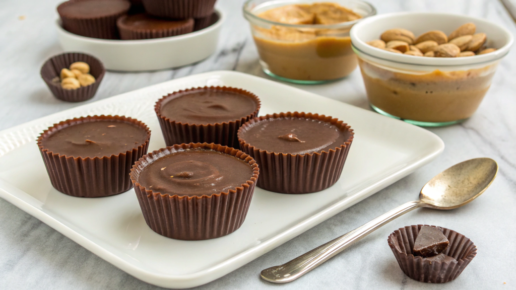 Protein homemade Reese’s cups with Greek yogurt peanut filling