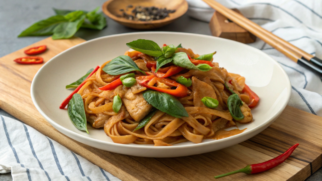 Thai drunken noodles with basil and the one-sauce method
