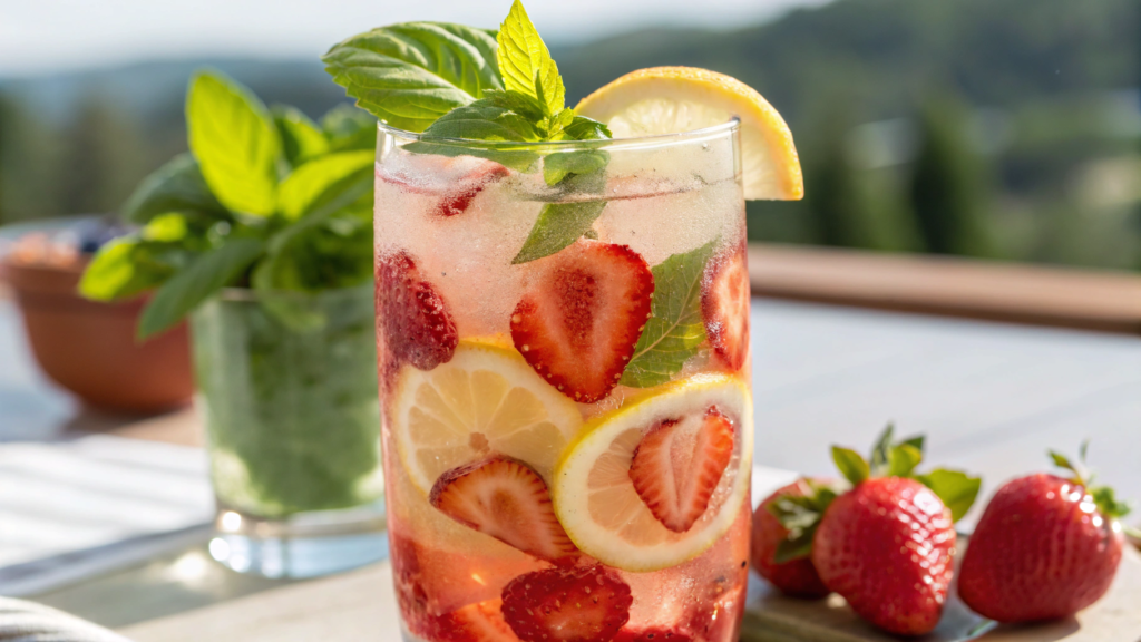 Strawberry Lemonade Refresher With Basil Simple Syrup