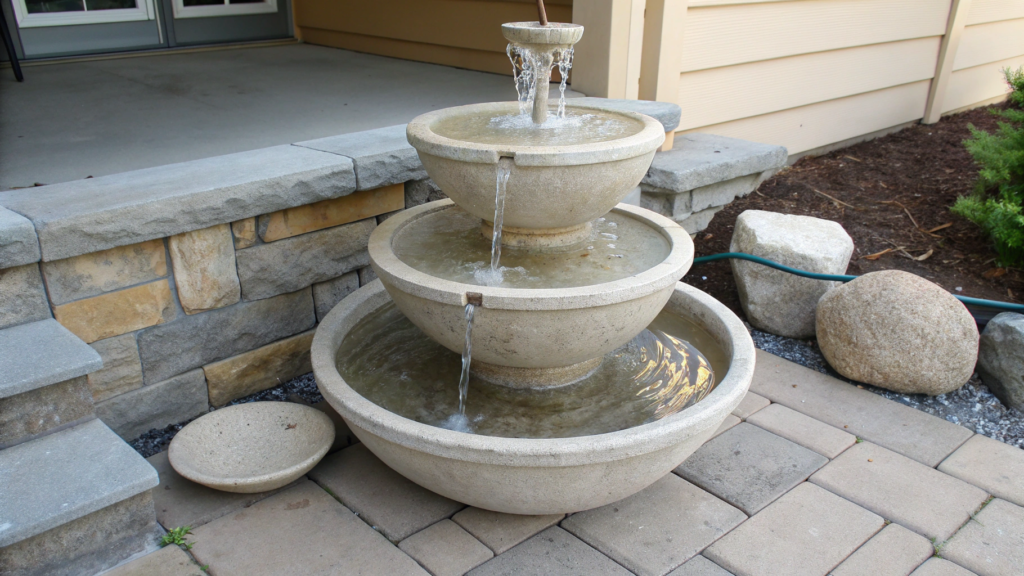 Tiered Hypertufa Fountain With Salad Bowls