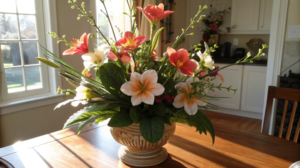 Silk spring arrangement for heat and sunlit rooms
