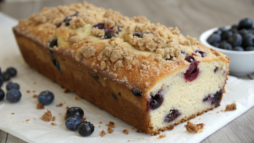 Blueberry Cream Cheese Loaf With a Streusel Top and Big Crumbs