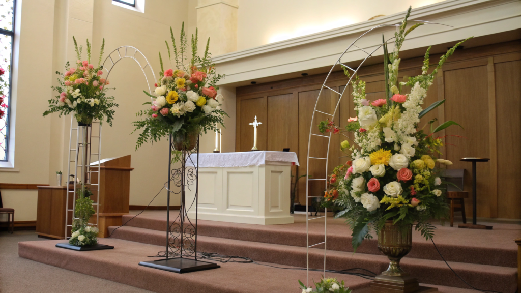 Church altar arrangement with foam-free mechanics