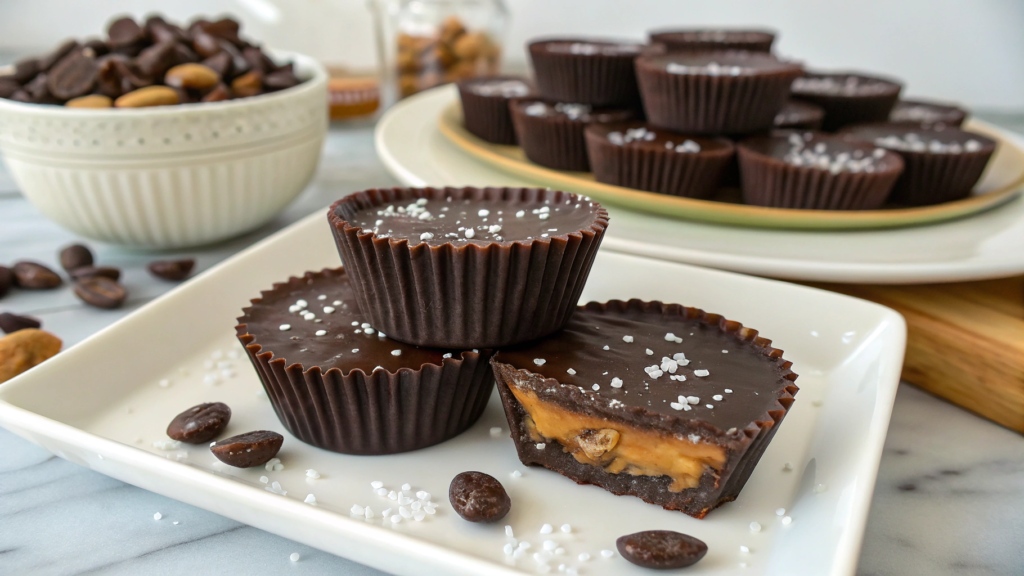 Healthy homemade Reese’s cups with dates and sea salt