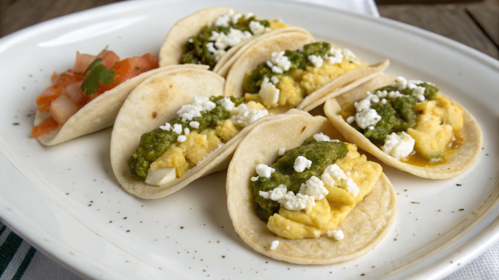 Mini breakfast tacos with salsa verde and cotija
